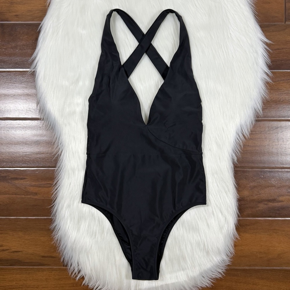 Summersalt Size 2 Black Deep Dive Plunge Criss Cross Back One Piece Swimsuit